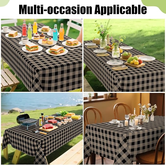 Smiry Picnic Table Cloth, Vinyl Tablecloths with Flannel Backing, 60"x144" | Waterproof Rectangle Table Cloth, Wipeable Buffalo Plaid Table Cover for Indoor and Outdoor (Black & Khaki)