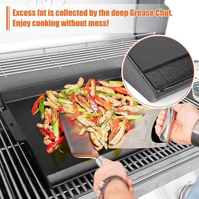 Cast Iron Griddle for Gas Grill and Stove Top, 23" x 16" Universal Flat Top Plate, X-Shaped Reinforced Ridges, Nonstick Coating Large BBQ Flat Top Plate for Camping, Parties