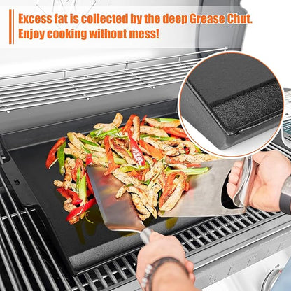 Cast Iron Griddle for Gas Grill and Stove Top, 23" x 16" Universal Flat Top Plate, X-Shaped Reinforced Ridges, Nonstick Coating Large BBQ Flat Top Plate for Camping, Parties