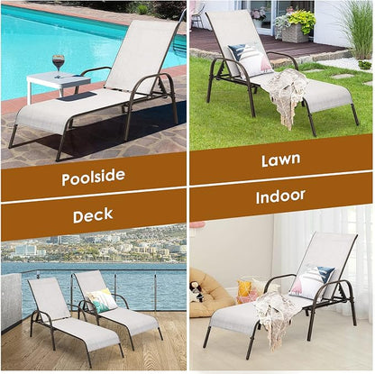 Tangkula Lounge Chair Outdoor, Patio Chaise Lounge with Adjustable Backrest, Reclining Pool Lounge Chair for Outside with Heavy Duty Steel Frame, Suitable for Beach, Yard, Balcony, Poolside