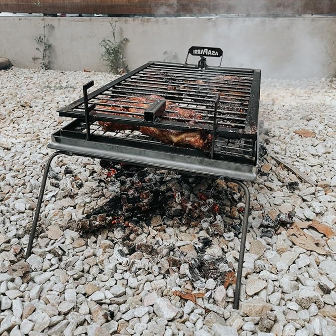 Heavy duty Iron Cross Argentinian asador grill Made in Argentina - Premium Argentine Grill - Parrilla Asado - Fully disassembled (Grill + Brazier)