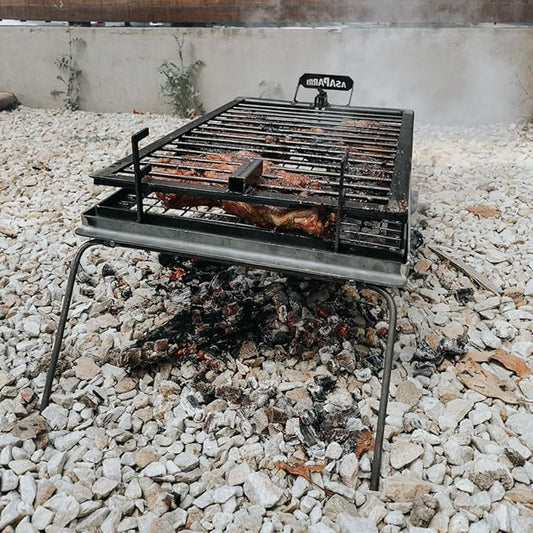 Heavy duty Iron Cross Argentinian asador grill Made in Argentina - Premium Argentine Grill - Parrilla Asado - Fully disassembled (Grill + Brazier + Iron Griddle)