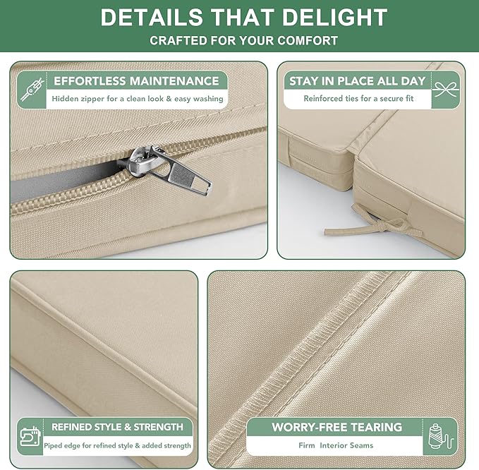 Summsun Chaise Lounge Cushions Outdoor Set of 2 - Waterproof and Fade Resistant Sun Lounger Replacement Cushion - Patio Lounger Pads with Removable Cover for Pool, Deck, Lawn, 72 x 21 x 3 Inch, Cream