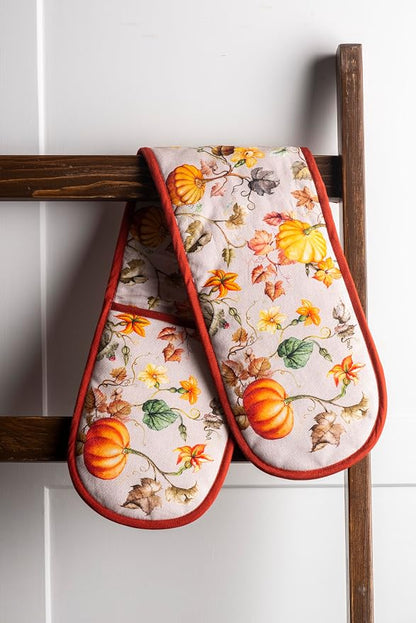 Maison d' Hermine Double Oven Mitts 100% Cotton Double Oven Glove (7"x35") | Heat Resistant BBQ Cooking Gloves with Loop Baking Kitchen Home Hotel Farmhouse Thanksgiving Christmas - Potiron