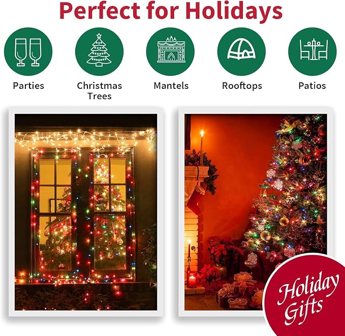 100LED 33FT Multicolor Christmas Mini String Lights,Plug in Waterproof Connectable LED Fairy Lights,Indoor & Outdoor Christmas Tree Lights for Home Party Garden Yard Bedroom Decor