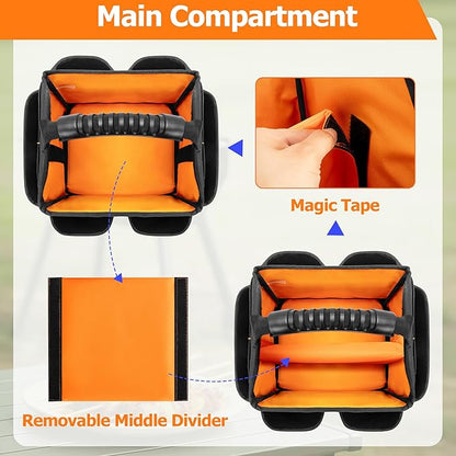 HODRANT Grill Utensil Storage Bag, Portable BBQ Tool Caddy with Divider & Boards, Large Grilling Tool Box with Pockets & Handle, Outdoor Barbecue Accessories Case for Camping & Kitchen, Bag Only