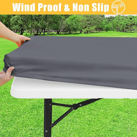 Rectangle Table Cloth, Waterproof Elastic Fitted Tablecloth for 6 Foot Folding Tables, Washable Polyester Tablecloths for Picnic, Camping, Outdoor (Grey, 30"x72")