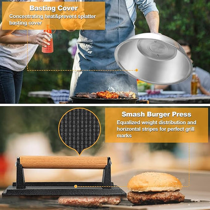 Terlulu Griddle Accessories Kit, 28 PCS Flat Top Grill Accessories for Blackstone and Camp Chef, Metal Spatula Set with Burger Press, Melting Dome, Tongs, Scraper, Carry Bag for Outdoor Grilling BBQ