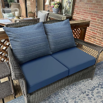Bcareself Outdoor Deep Seat Cushion Set Waterproof & Fade Resistant Patio Furniture Cushions with Removable Cover Adjustable Straps Rain-Proof Seat Pad & Back Cushion for Chair Sofa Porch 22 x 22 Blue