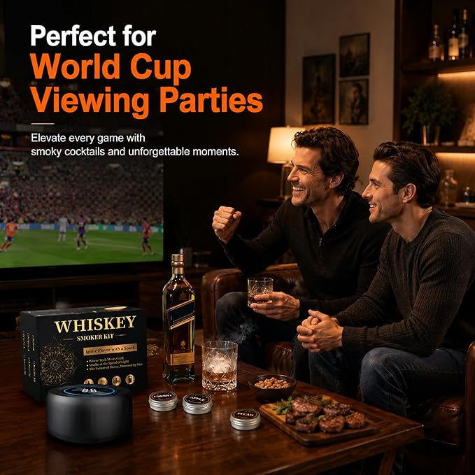 Electric Whiskey Smoker Kit with Led Lights, No Butane Needed, Cocktail Old Fashioned Bourbon Drink Smoker Kit, 6 Flavors Natural Wood Chips, Bourbon Whiskey Gifts for Men, Dad, Husband