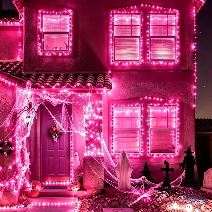 66ft Christmas Decorative Mini Lights,200 LED Transparent Wire Fairy Starry String Lights Plug in, 16 Lighting Modes, for Indoor Outdoor Xmas Tree Wedding Party Decoration (Pink)