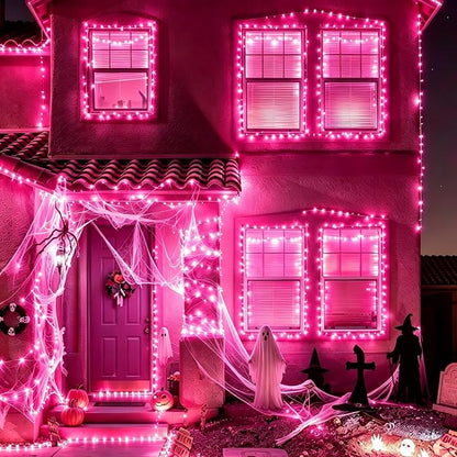66ft Christmas Decorative Mini Lights,200 LED Transparent Wire Fairy Starry String Lights Plug in, 16 Lighting Modes, for Indoor Outdoor Xmas Tree Wedding Party Decoration (Pink)