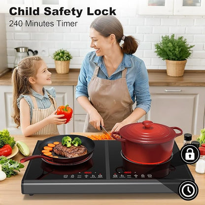 VBGK Electric Cooktop, 110V 3600w Stove top, 22 inch Countertop with 9 Power Levels, LED touch control Overheat Protection, Child Safety Lock & Timer, touch control 2 burer Electric cooktop