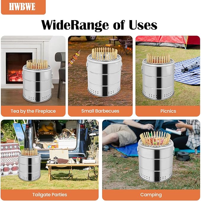 Portable Smokeless Charcoal Barbecue Grill with 30 Skewers and BBQ Cooking Grate, Stainless Steel Kebab Barrel Grill, 15.4 inch Diameter