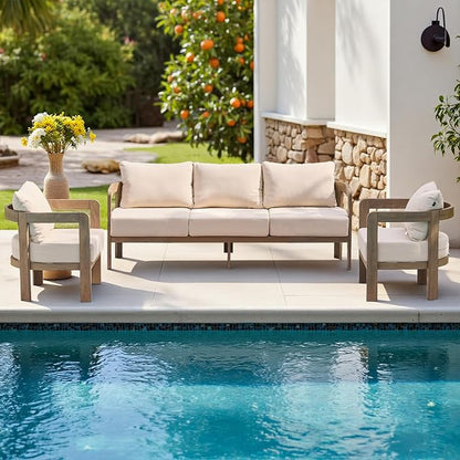 Outdoor Patio Furniture Set, Metal Patio Conversation Set with 6" Thick Cushions, Outdoor Couch and Patio Chairs Set for Backyard Porch Balcony, Beige