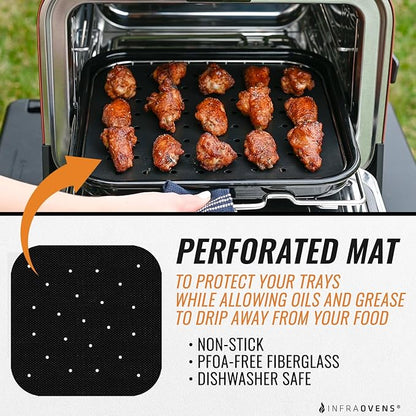 Reusable Liner Accessories and Cooking Guide Cheat Sheet for Ninja Woodfire Pizza Oven 8-in-1 Outdoor Smoker with Anti-Burn Rack Puller Stick OO100 OO101 OO101B Non-Stick Grill Mats by INFRAOVENS