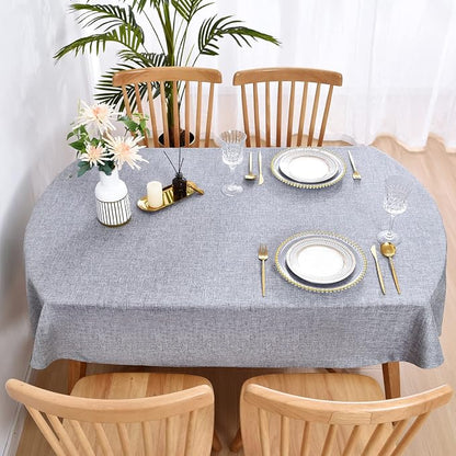 Wolkemer Faux Linen Oval Tablecloth 60 x 84 Inch Grey Table Cloths | Heavy Duty Wrinkle Resistant Fabric Table Cloth, Farmhouse Rustic Oval Table Cover for Kitchen Dining Indoor Outdoor Tabletop
