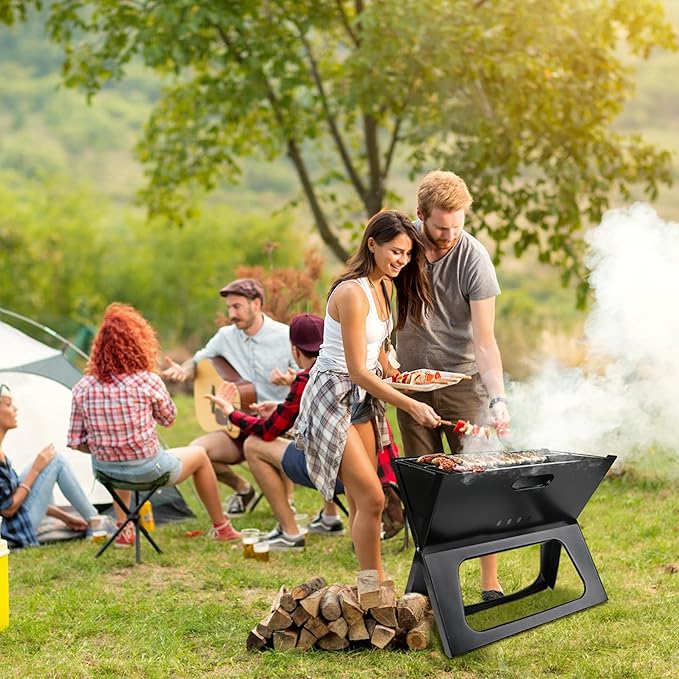 TeqHome Camping Campfire Grill, 17 Inch Portable Folding Charcoal Grills, Heavy Duty Fire Pit for Backpacking, Picnic, Bonfire, Patio, Backyard & Outdoor Cooking