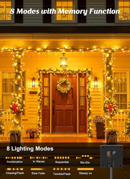 Brightown 2 Pack Solar String Lights Outdoor Waterproof, 80 FT 200 LED Solar Powered Christmas Lights with 8 Modes, Auto On/Off, Patio Lights for Outside Tree Garden Balcony Party Decor (Warm White)