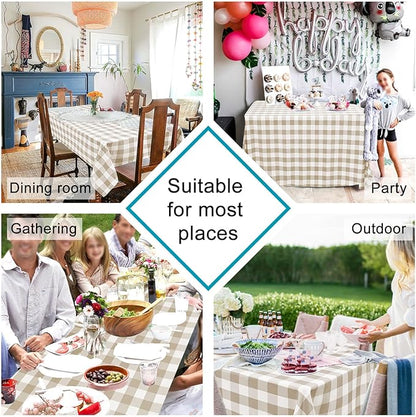 Hiasan Checkered Square Tablecloth - Stain Resistant, Waterproof and Wrinkle Resistant Washable Table Cloth for Dining Room, 70 x 70 Inch, Khaki and White Gingham Pattern
