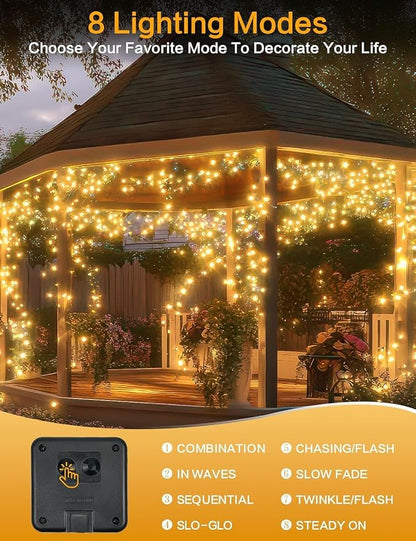 Solar String Lights Outdoor, 6Pack 600LED 240FT Fairy Lights Warm White
