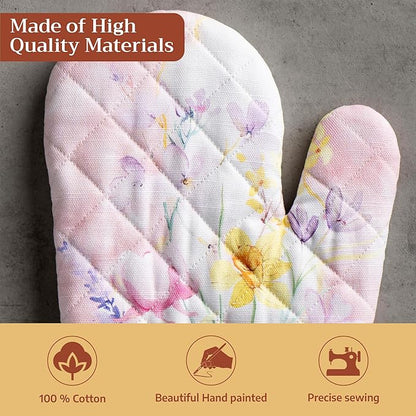 Maison d'Hermine Oven Gloves 100% Cotton Oven Mitt 7" x 13" with Loop Heat Resistant BBQ Cooking Gloves Baking Grilling Kitchen Hotel Home Farmhouse Spring Summer (Pack of 1, Easter Zest)