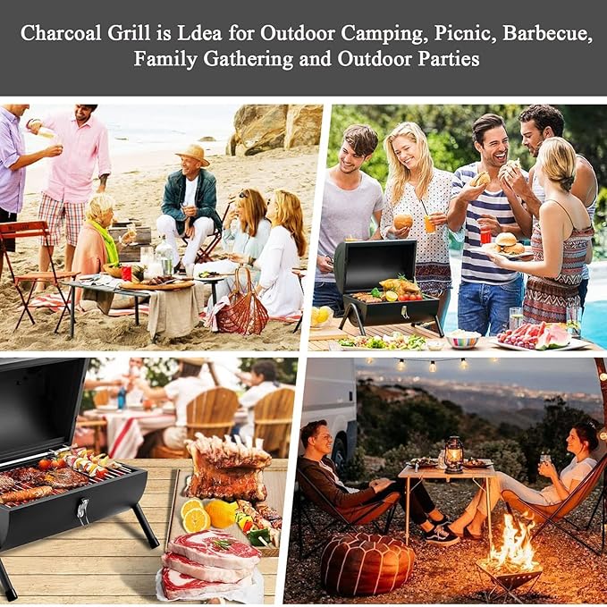 Small Folding Charcoal Grill, Portable Grill 38 * 38 * 25 cm, Table Grill Camping Grill, Suitable for Outdoor Cooking, Camping and Picnic Garden Trips for 2-4 People