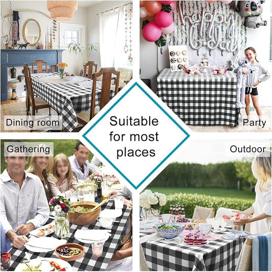 Hiasan Checkered Tablecloth Rectangle, 70 x 140 Inch - Waterproof and Wrinkle Resistant Table Cloth for Picnic, Dinner and Party, Washable Polyester Fabric, Black and White Gingham Pattern
