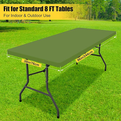Smiry Rectangle Tablecloth, Elastic Fitted Flannel Backed Vinyl Tablecloths for 8ft Folding Tables, Waterproof Wipeable Table Covers for Indoor, Outdoor, Picnic and Camping (Olive, 30"x96")