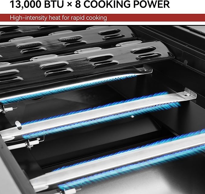Royal Gourmet 8-Burner Gas Grill, 104,000 BTU Liquid Propane Grill, Independently Controlled Dual Systems, Outdoor Party or Backyard BBQ, Black