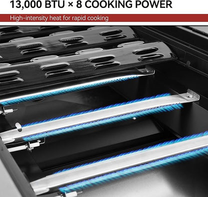 Royal Gourmet 8-Burner Gas Grill, 104,000 BTU Liquid Propane Grill, Independently Controlled Dual Systems, Outdoor Party or Backyard BBQ, Black