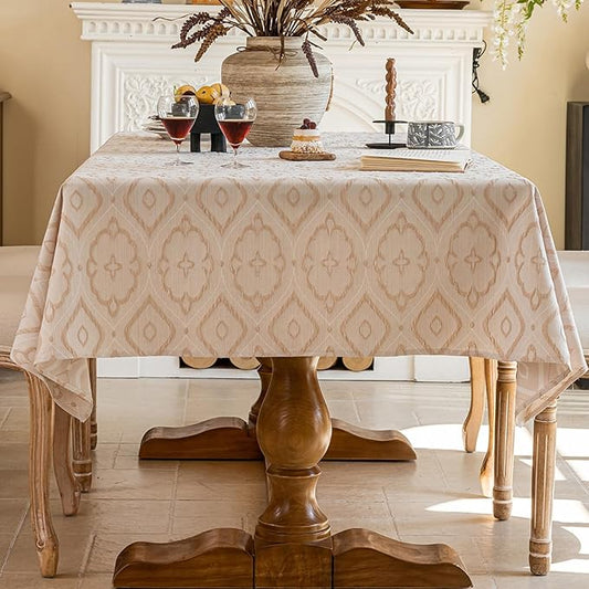 AIRCOWRIE Cotton Linen Tablecloth for Rectangle Tables, Heavy Duty Wrinkle Free Water Resistant Washable Cloth Dining Table Cover for Kitchen and Outdoor Use(Magnolia, 54”×78”, Rectangle)