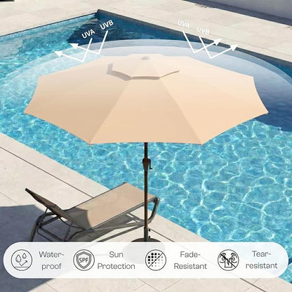 10FT Outdoor Patio Umbrella, 2 Tiers Market Table Umbrella with 8 Sturdy Ribs, Push Button Tilt and Crank, UPF50+ UV Protection for Deck, Pool, Garden and Backyard