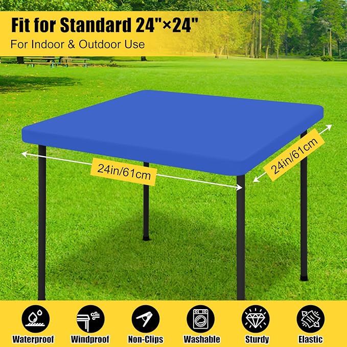 Smiry Rectangle Tablecloth, Elastic Fitted Flannel Backed Vinyl Tablecloths for 2ft Folding Tables, Waterproof Wipeable Table Covers for Indoor, Outdoor, Camping and Picnic (Blue, 24"x24")
