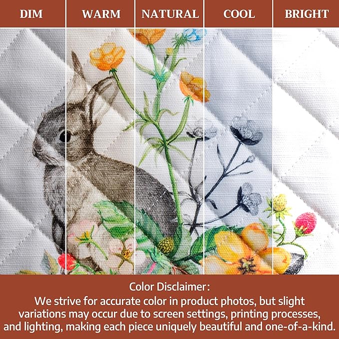Maison d' Hermine 100% Cotton Oven Mitt & Pot Holder Set (7.5"x13" & 8"x8") Heat Resistant BBQ Cooking Gloves with Loop Baking Grilling Kitchen Hotel Home Farmhouse Spring Summer (Printemps)