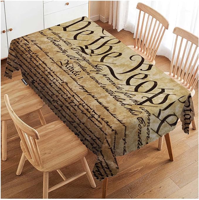 Swono Constitution Rectangular Tablecloth Retro United States Constitution We The People Washable Table Cloth Kitchen Dining Room Table Cover for Party Dinner 50x72 Inch Tablecloths