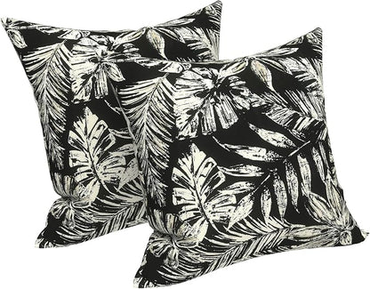 LVTXIII 2 Pack Outdoor Throw Pillow Covers for Patio Furniture, 16x16 Inch Square Pillow Case, Water-Repellent Cushion Covers for Garden, Porch, Sofa, Tropical Leaf Black