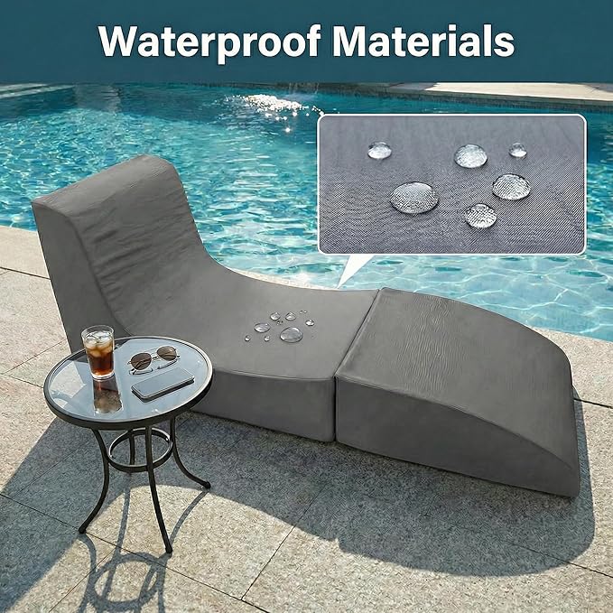 ARTETHYS Chaise Lounge Outdoor Bean Bag Chair with Back Support Small Patio Lounger Chair for Adult with Memory Foam Filled Waterproof Reading Couch Chairs for Outside, Pool, Living Room, Bedroom