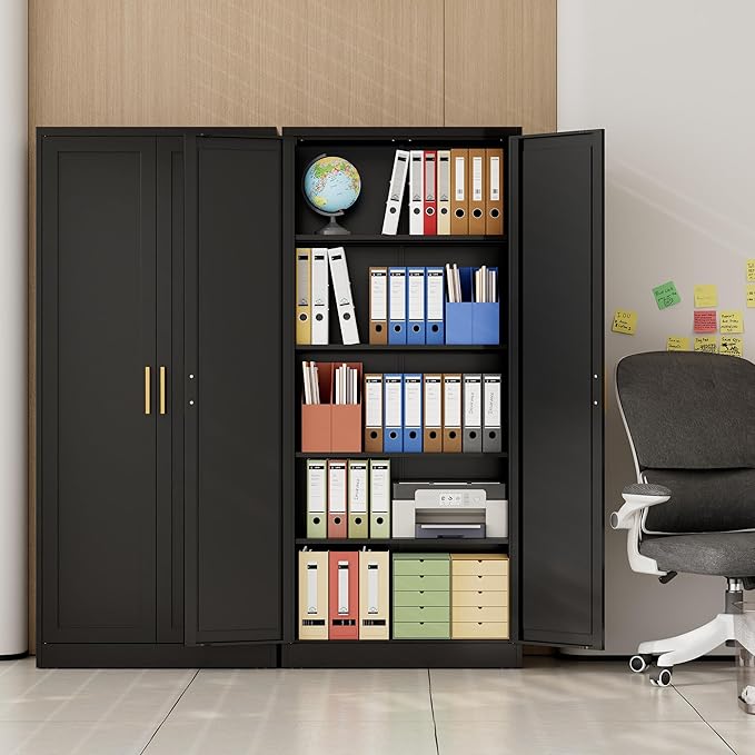 CJF Black Kitchen Pantry Cabinet,71" Tall Metal Storage Cabinet with 4 Adjustable Shelves and Doors, Freestanding Pantry Cabinet for Kitchen, Living Room, Dining Room, Bathroom, Easy to Assemble