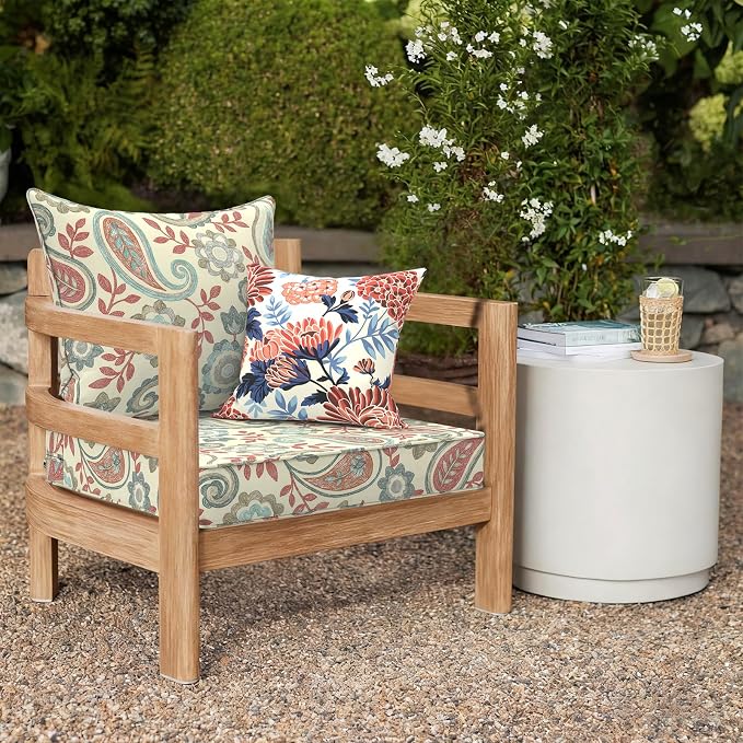 DYTXIII Outdoor Deep Seat Cushion Set, Water Repellent 24"x24" Patio Thick Cushions Replacement with Seat & Back Pillow for Patio Sofa, Wicker Chair, Couch - Paisley Vintage