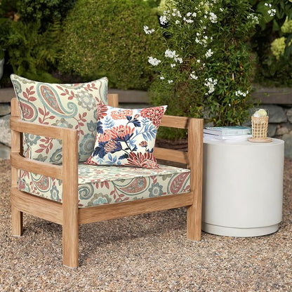DYTXIII Outdoor Deep Seat Cushion Set, Water Repellent 24"x24" Patio Thick Cushions Replacement with Seat & Back Pillow for Patio Sofa, Wicker Chair, Couch - Paisley Vintage