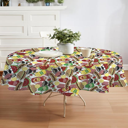 Newbridge Summer Memories Vinyl Tablecloth, 60 Inch x 84 Inch Oval | Retro Barbeque Print, Flannel Backing, Kitschy Nostalgic BBQ Print, Easy Care Indoor Outdoor Table Cover