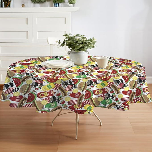 Newbridge Summer Memories Vinyl Tablecloth, 60 Inch x 84 Inch Oval | Retro Barbeque Print, Flannel Backing, Kitschy Nostalgic BBQ Print, Easy Care Indoor Outdoor Table Cover