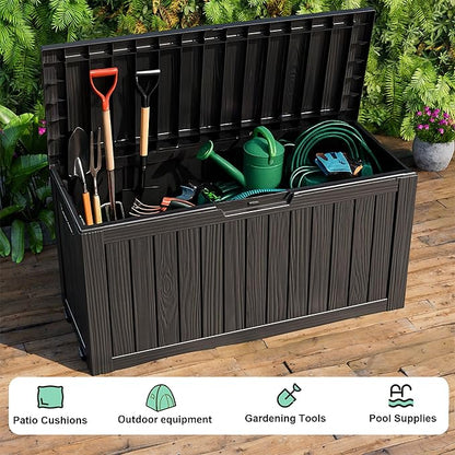 PatioZen 75 Gallon Resin Deck Box, Lockable Outdoor Storage Box for Patio Cushions Storage Furniture,Garden Tools, Pool Supplies, Weatherproof and UV Resistant (Black)