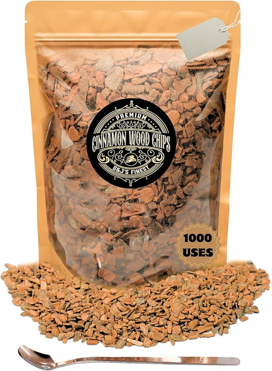 Cinnamon Wood Chips for Cocktail Smoker; Smoked Whiskey/Bourbon/Old Fashioned Drinks - Extra Fine Sawdust Shavings for Cocktail Smoking Guns, Smoke Box, BBQ - 5oz Gift Bag & Spoon By G&J's Finest