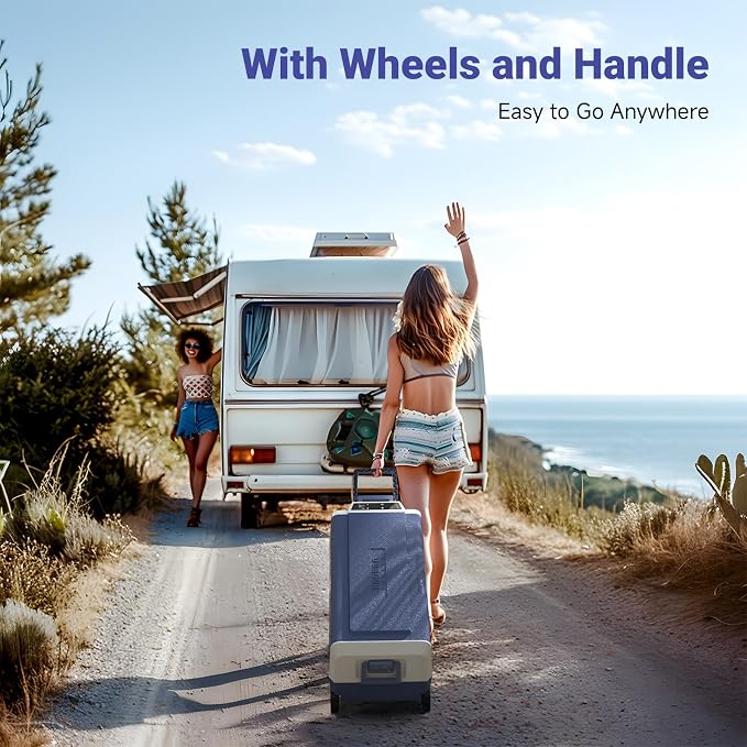 BODEGA 64QT 12 Volt Car Refrigerator Portable Single Zone With Wheels | Shockproof，Bluetooth Control, -4℉-68℉ ,12/24V DC&100-240V AC,H/M/L Battery protection,ECO&MAX MODE,LED Light,anti shack