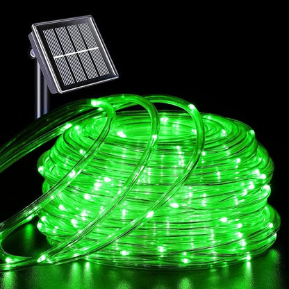 QITONG Green Solar Halloween Lights, 66ft 200 LED Solar Rope Lights Outdoor, 8 Modes Fairy Lights in Clear Thin Tube