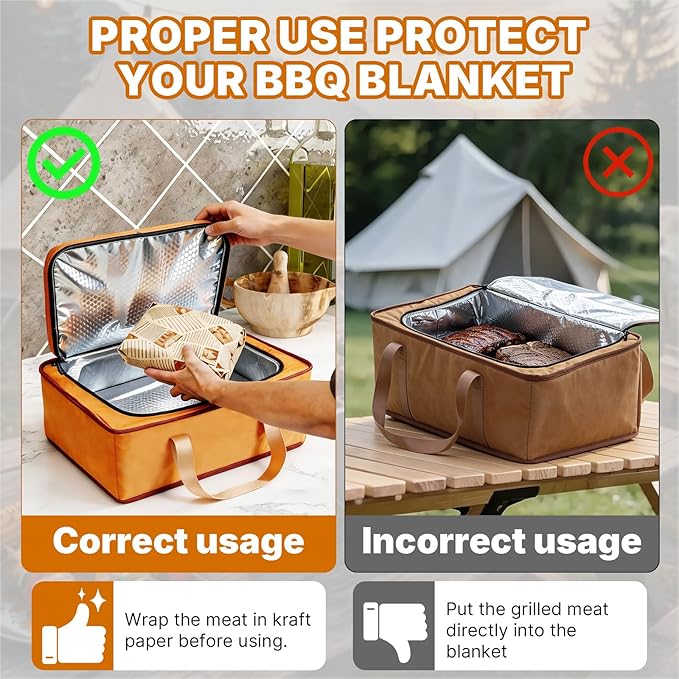 270°Opening BBQ Blanket for Resting Meat,Insulated Leak-Proof Meat Resting Bag for Brisket Turkey Pork,Smoker Accessories for Party Picnic Camping,Anniversary Birthday Gift for Men Dad (Orange)