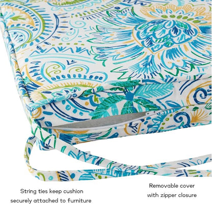 Outdoor 18 inch Square Patio Dining Chair Pads – Comfortable Fiber-Filled Seat Cushions with Ties, Reversible Polyester Fabric - Baltic Paisley, Set of 4
