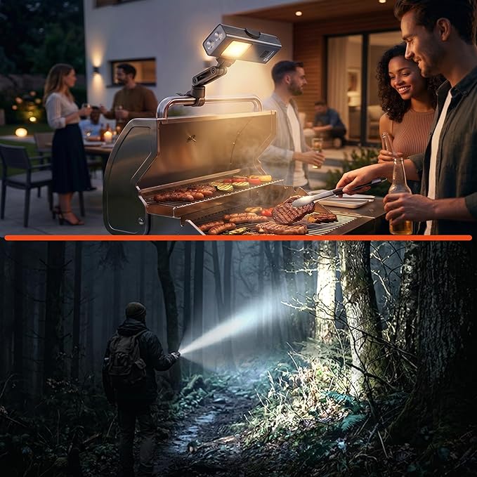 Rechargeable Grill Light - Magnetic BBQ Grill Light for Outdoor Grilling with 360° Adjustable Mount - Ultra Bright COB LED with 2 LED Front Lights - BBQ Accessories for Grilling & Camping